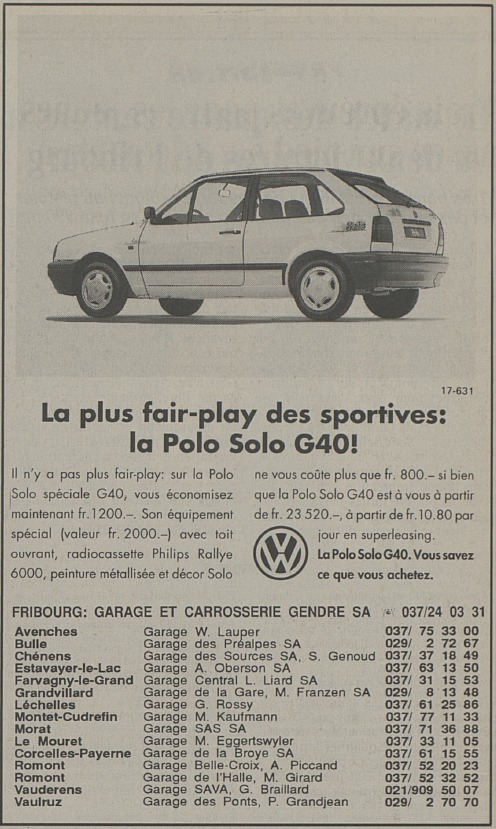 1993 Avril Publicité Polo G40 dans La Liberté 29/04/1993 