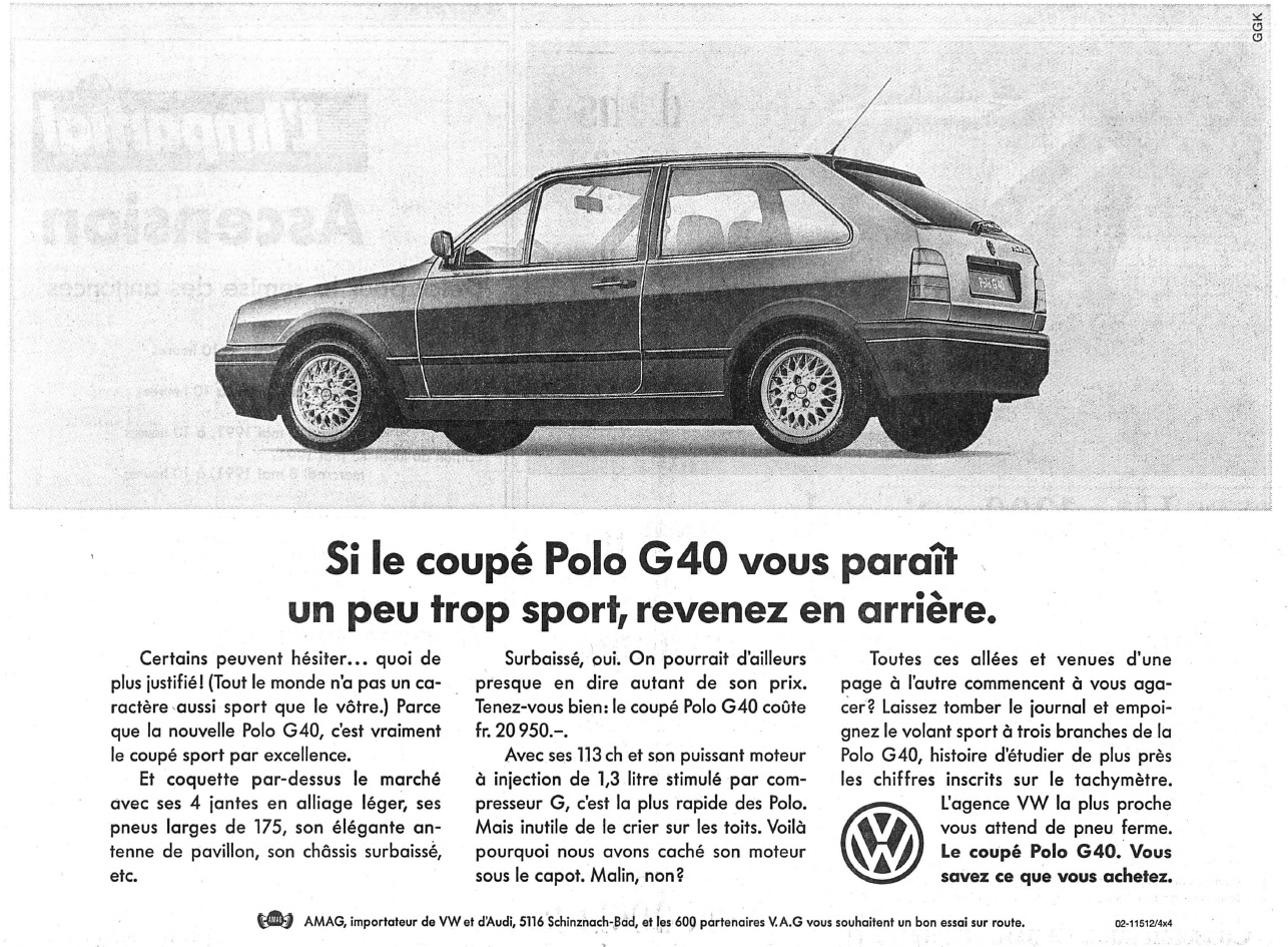 Publicité Polo G40 AMAG dans l'Impartial 04/05/1991